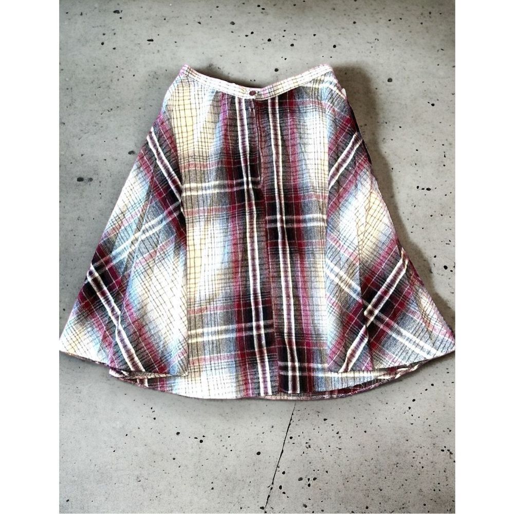 Vintage 70s Plaid Midi Skirt Swing Wool Flare Size 14